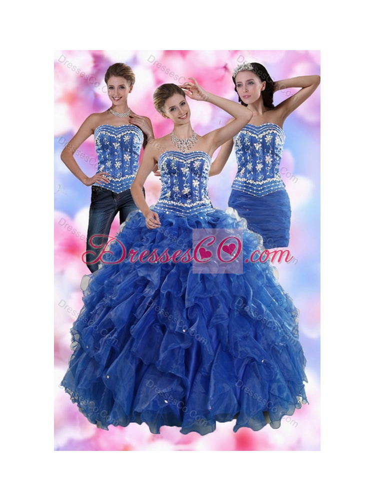 Sophisticated Ruffles and Beading Quince Dress in Royal Blue