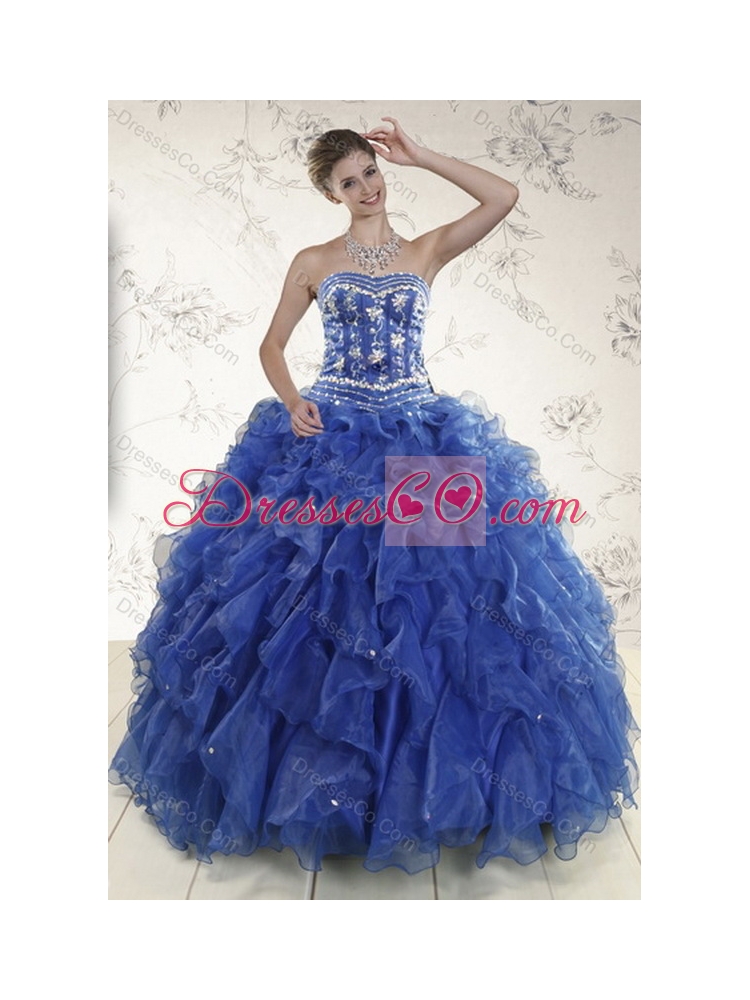 Sophisticated Ruffles and Beading Quince Dress in Royal Blue