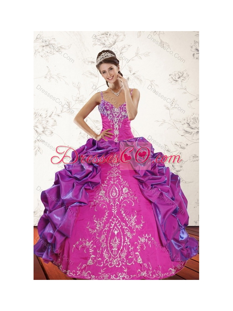 Sweep Train Multi Color Quince Dress with Embroidery