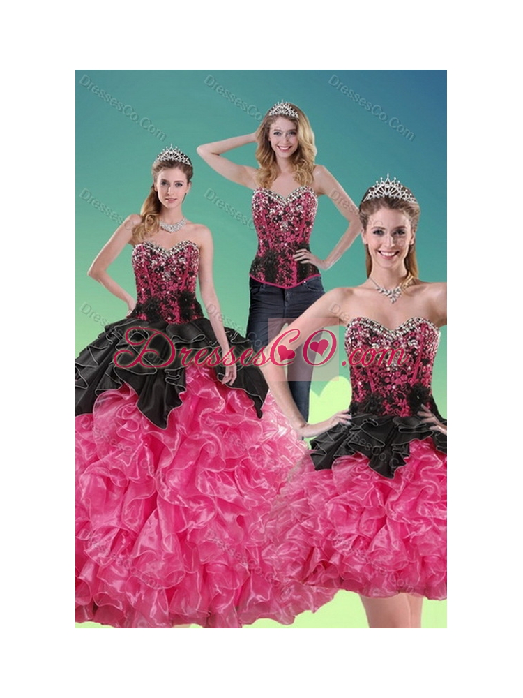 Unique Multi Color Quince Dress with Beading and Ruffles