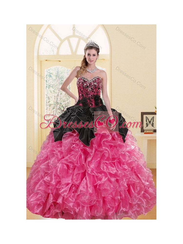 Unique Multi Color Quince Dress with Beading and Ruffles