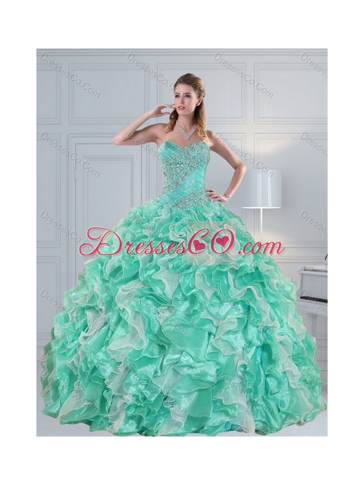 Apple Green  Quinceanera Dress with Ruffles and Beading