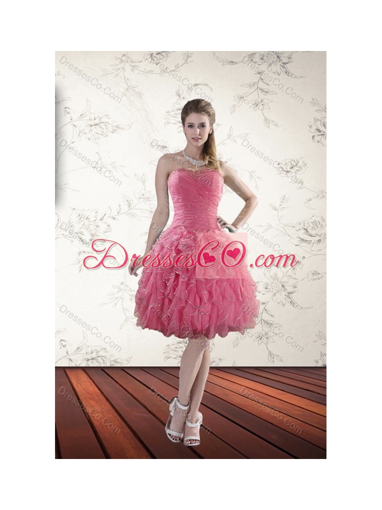 Beautiful and Classic Strapless Paillette Quince Dress in Rose Pink for