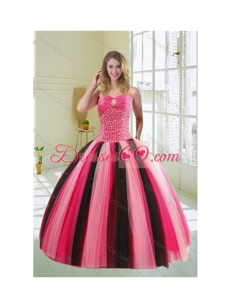 Beautiful Multi Color Beading Latest Quince Dress for