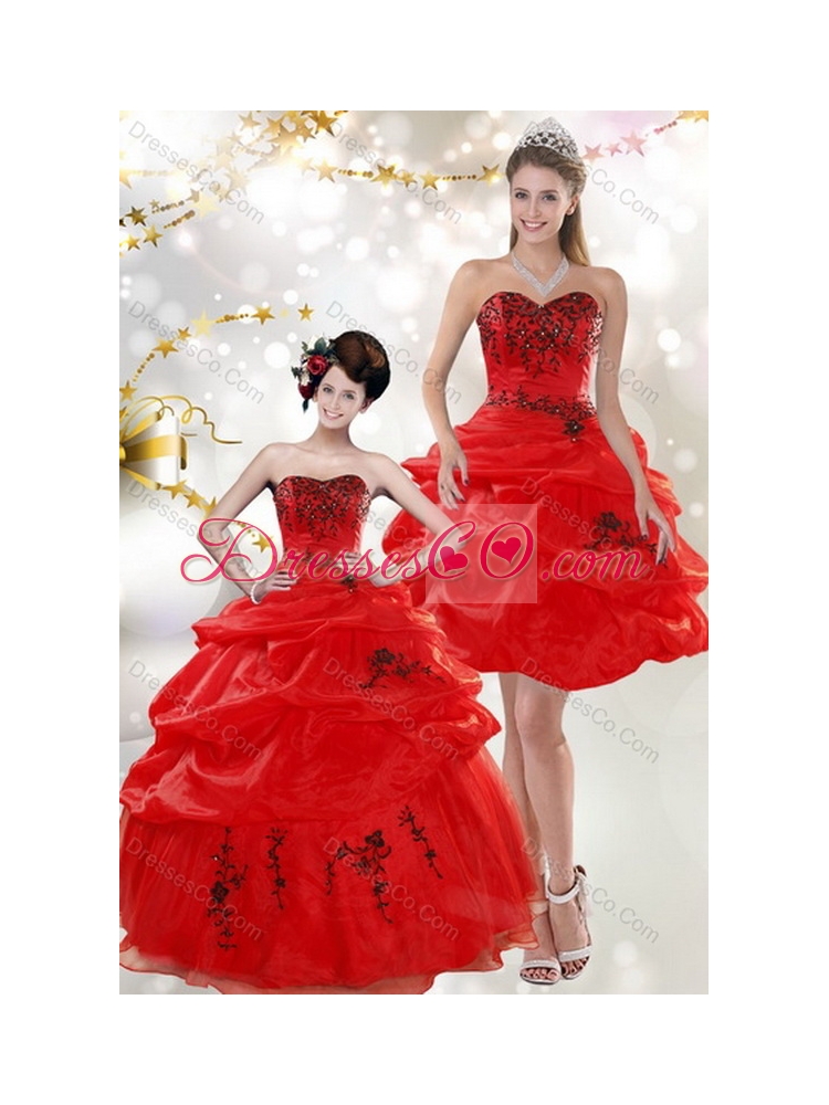 Beautiful Strapless Red Quinceanera Dress with Appliques and Pick Ups for