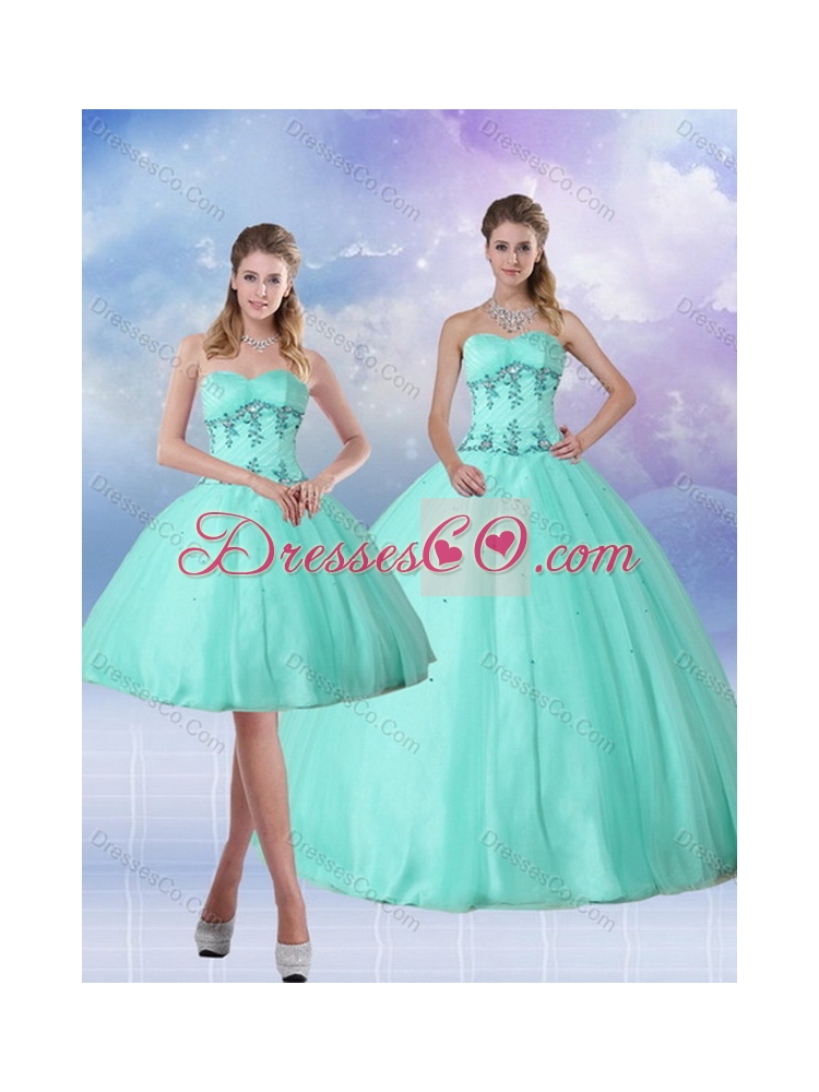 Classic and Perfect Apple Green Quince Dress with Appliques and Beading