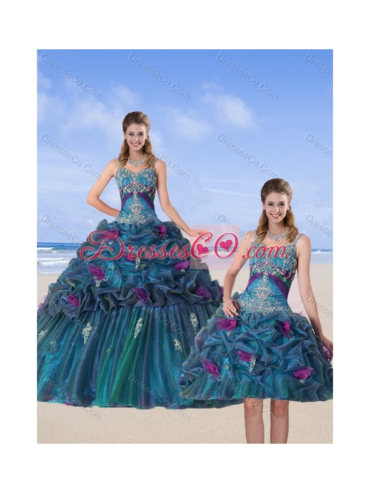 Classic Multi Color  Quinceanera Gown with Hand Made Flower and Pick Ups