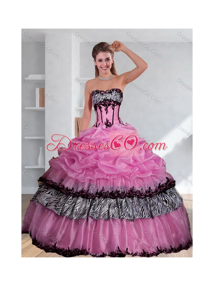 Classic Zebra Printed Strapless Quinceanera Dress with Pick Ups and Embroidery