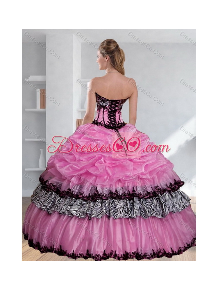 Classic Zebra Printed Strapless Quinceanera Dress with Pick Ups and Embroidery