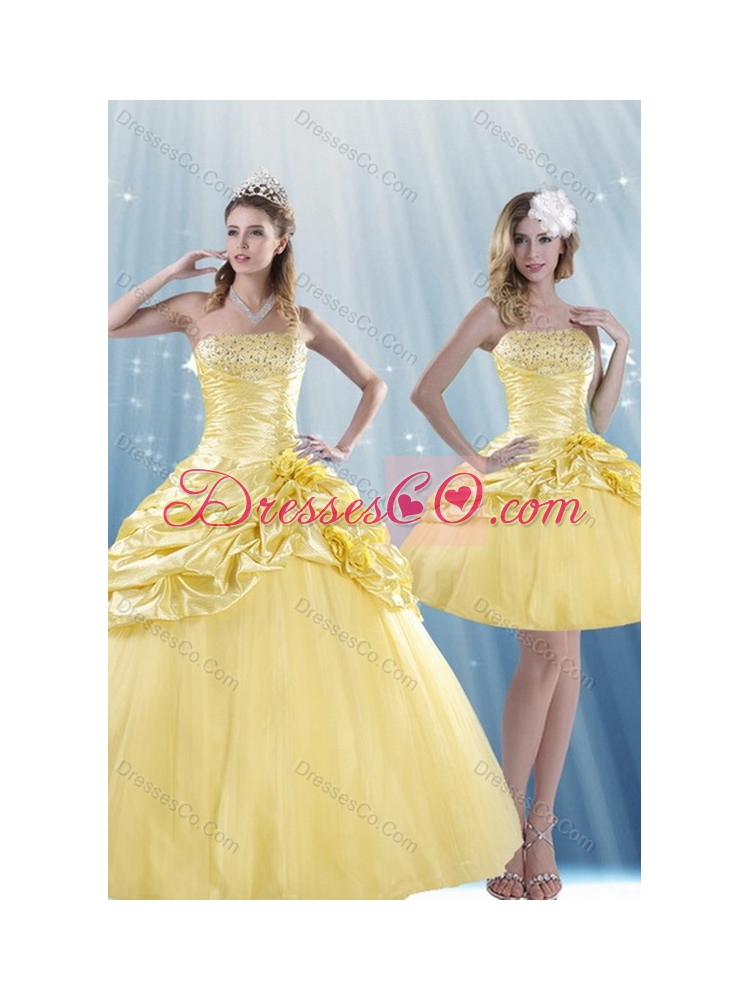 Fashionable Strapless  Beading Latest Quince Dress with Beadings and Pick Ups