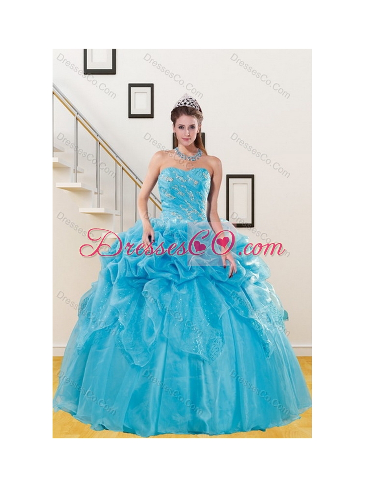 Latest Appliques and Pick Ups Teal Quinceanera Dress