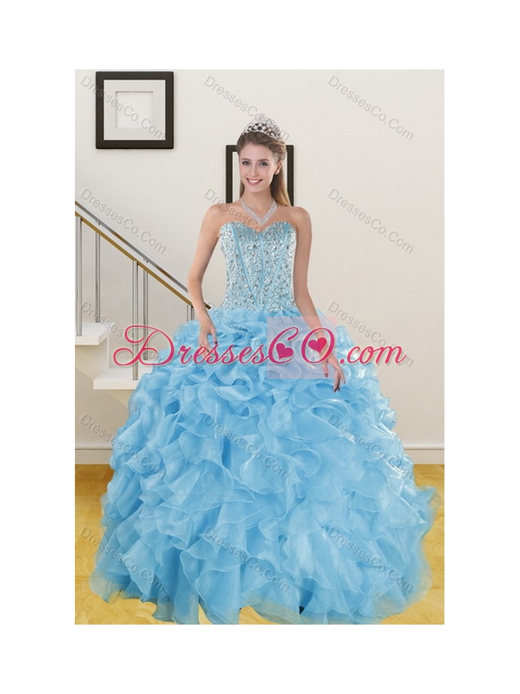 Latest Ruffles and Beading Baby Blue Quince Dress