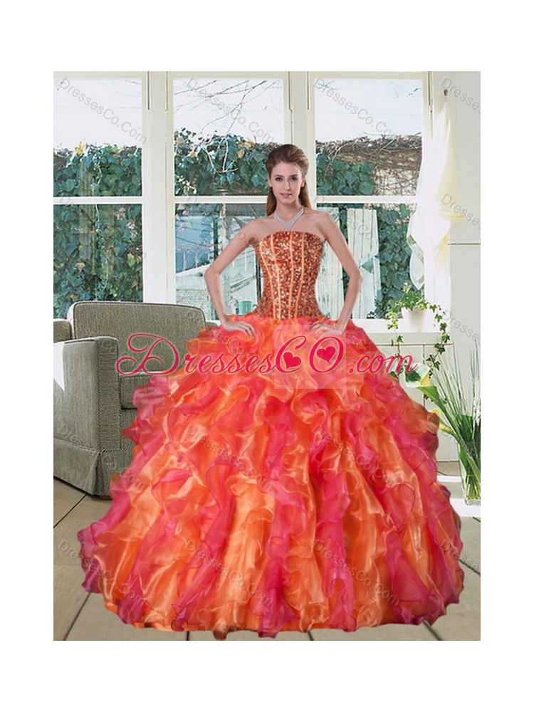 Multi Color Strapless Pretty Quinceanera Dress with Beading and Ruffles