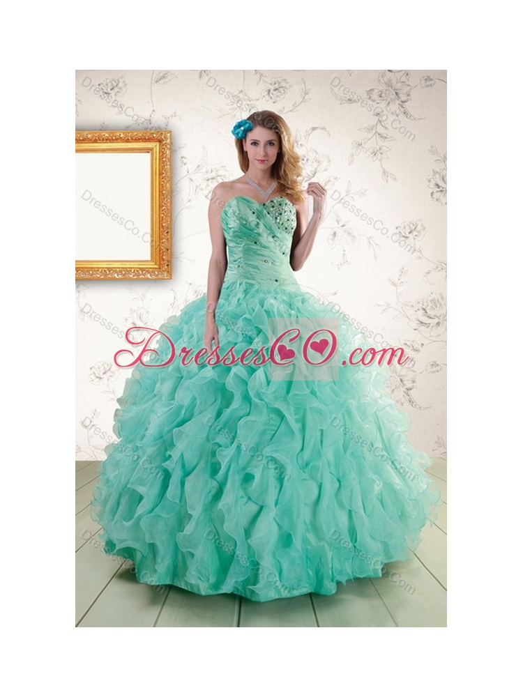 Newest Aqua Blue Quince Dress with Beading and Ruffles for