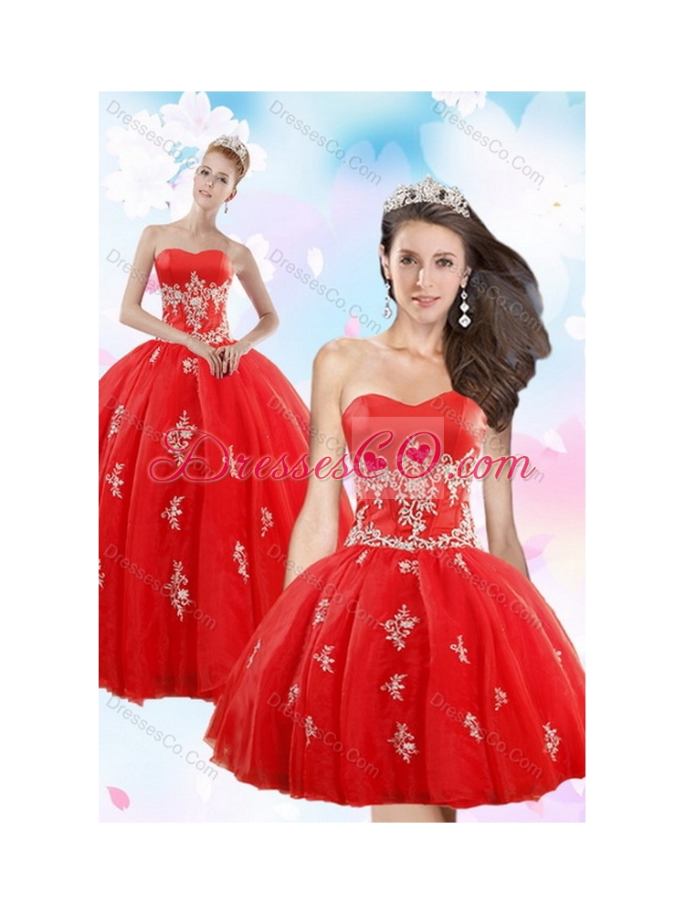 Perfect Red Latest Quince Dress with Appliques for
