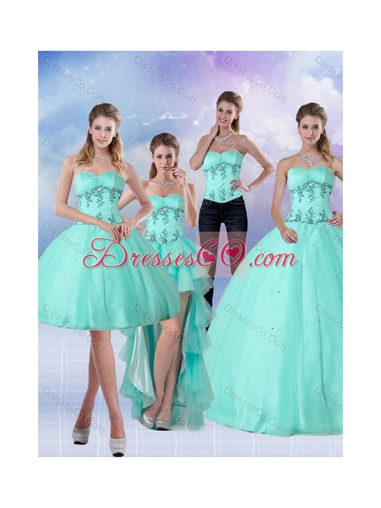 Pretty Apple Green  Quinceanera Dress with Appliques and Beading