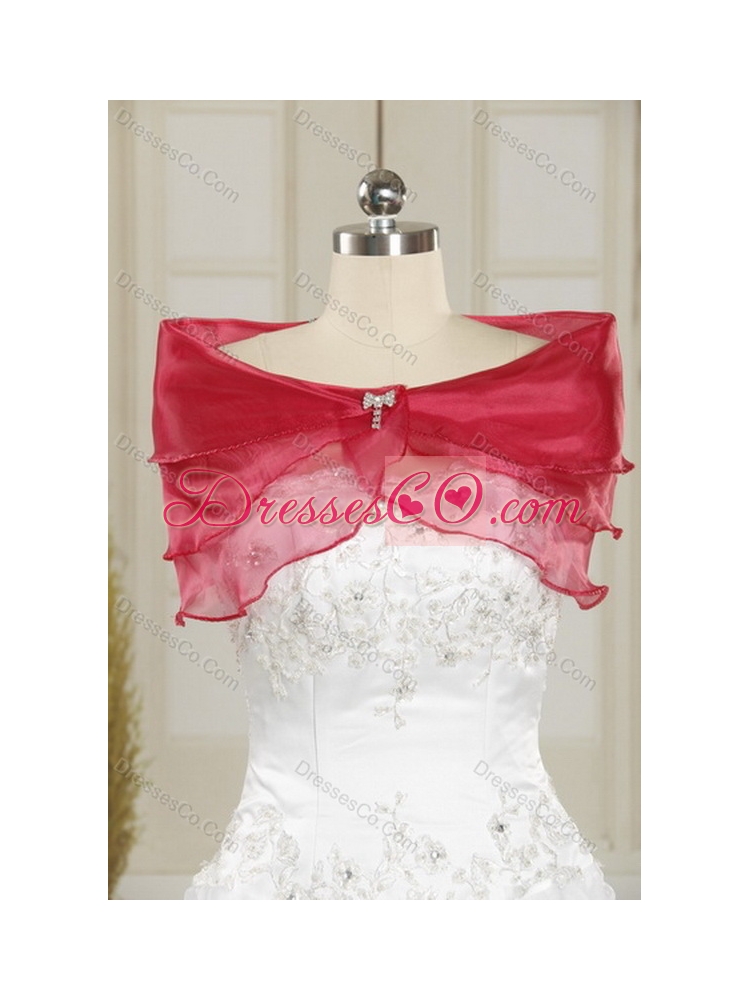 Pretty Red Strapless Quinceanera Dress with Ruffles and Beading