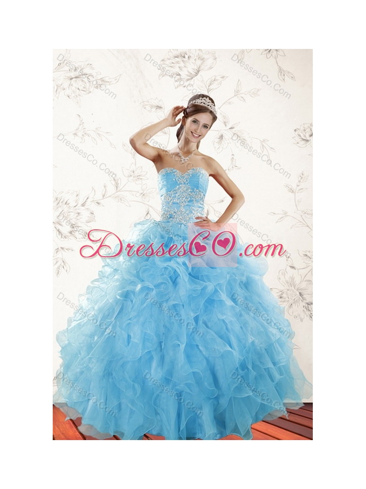 Sophisticated Appliques and Ruffles Baby Blue Sweet 15 Dresses