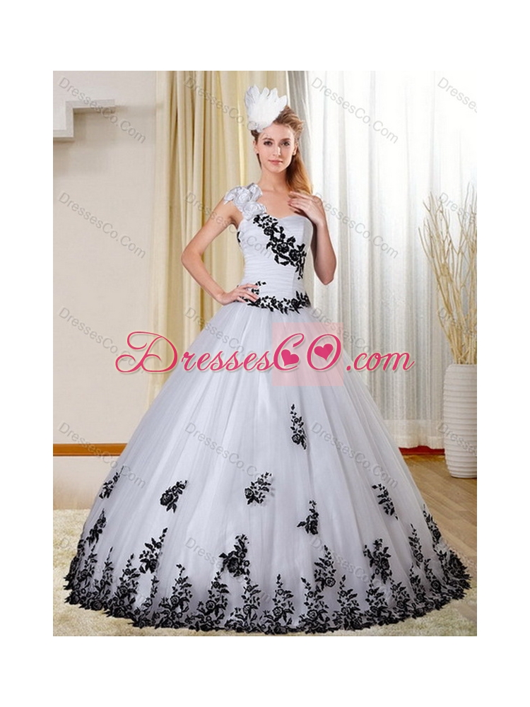 The Most Popular White and Black  Quinceanera Dress with Black Embroidery