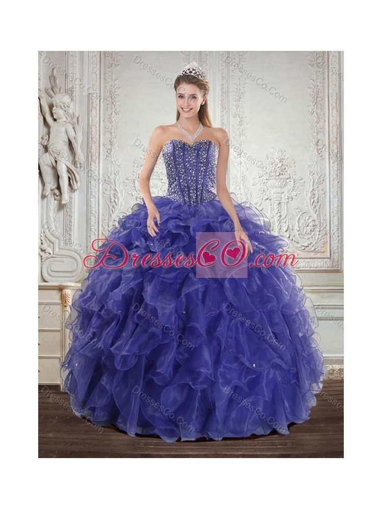 The Super Hot Beading and Ruffles Latest Quince Dress in Royal Blue
