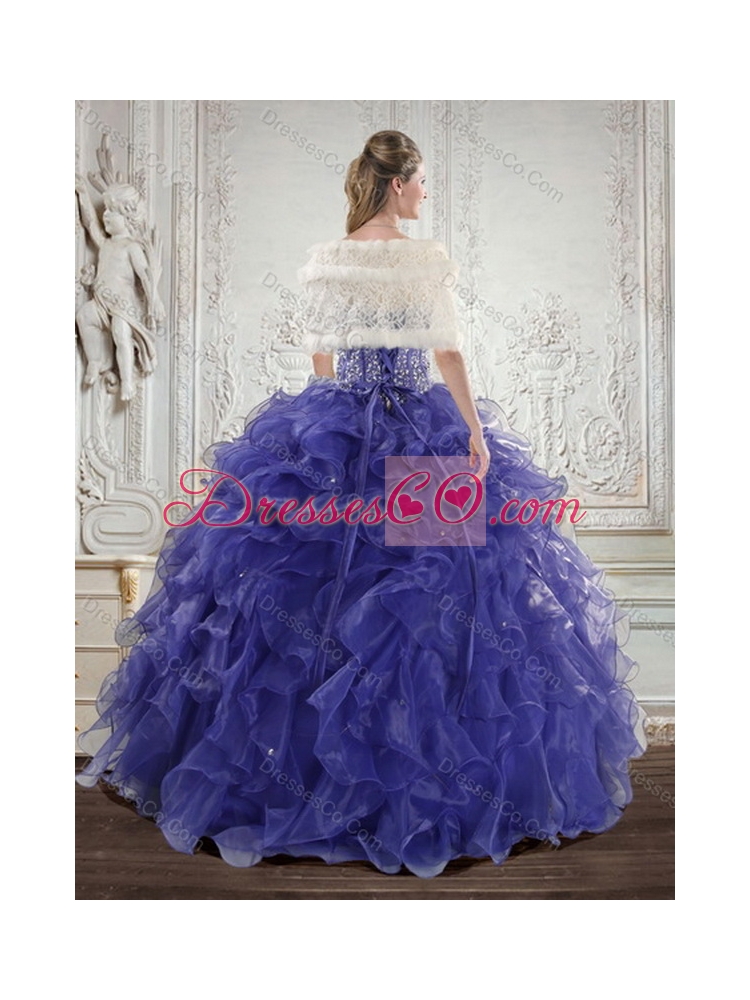 The Super Hot Beading and Ruffles Latest Quince Dress in Royal Blue