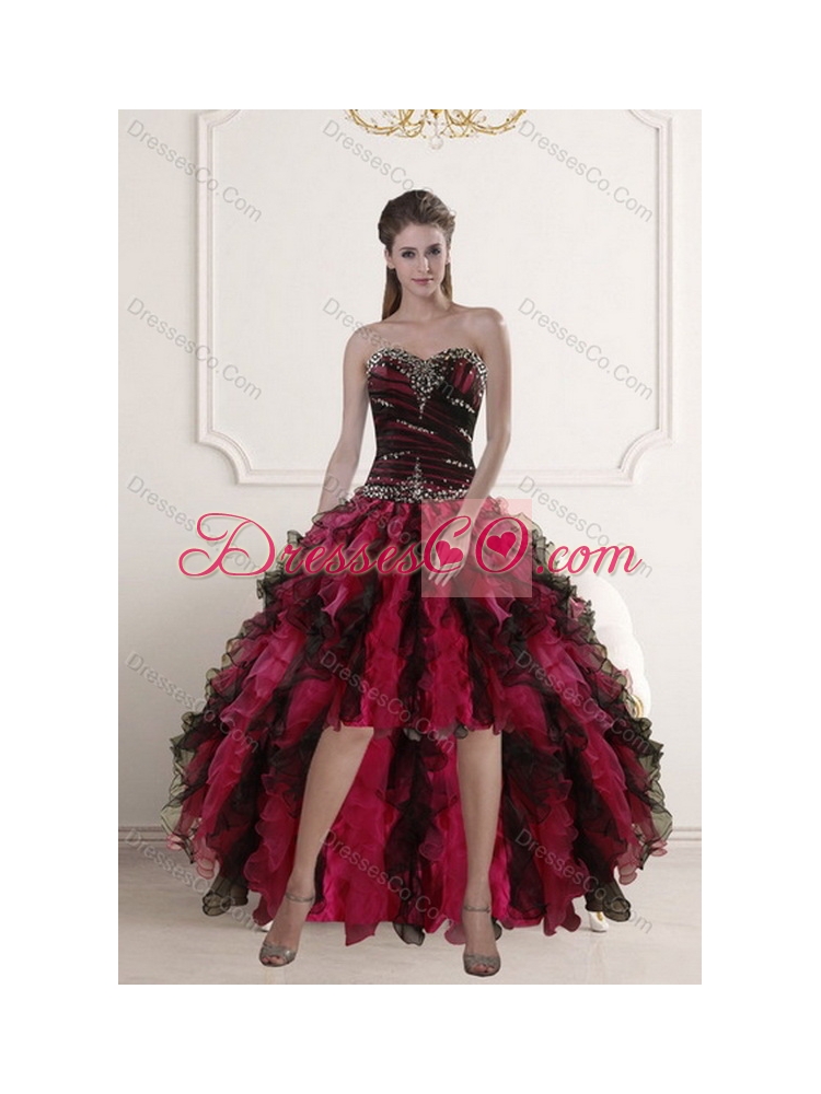 Wonderful Multi Color Dress Quince with Ruffles and Beading