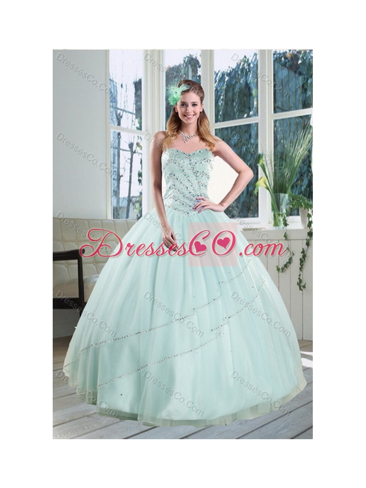 Beautiful Apple Green Strapless Sweet 15 Dress with Beading