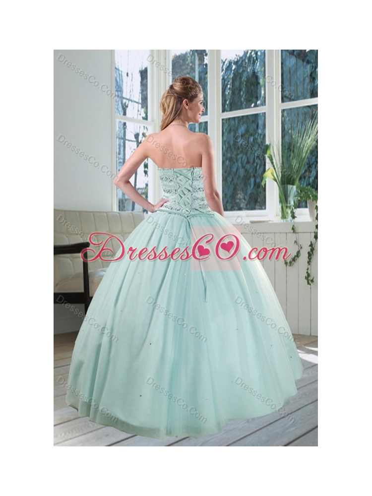 Beautiful Apple Green Strapless Sweet 15 Dress with Beading