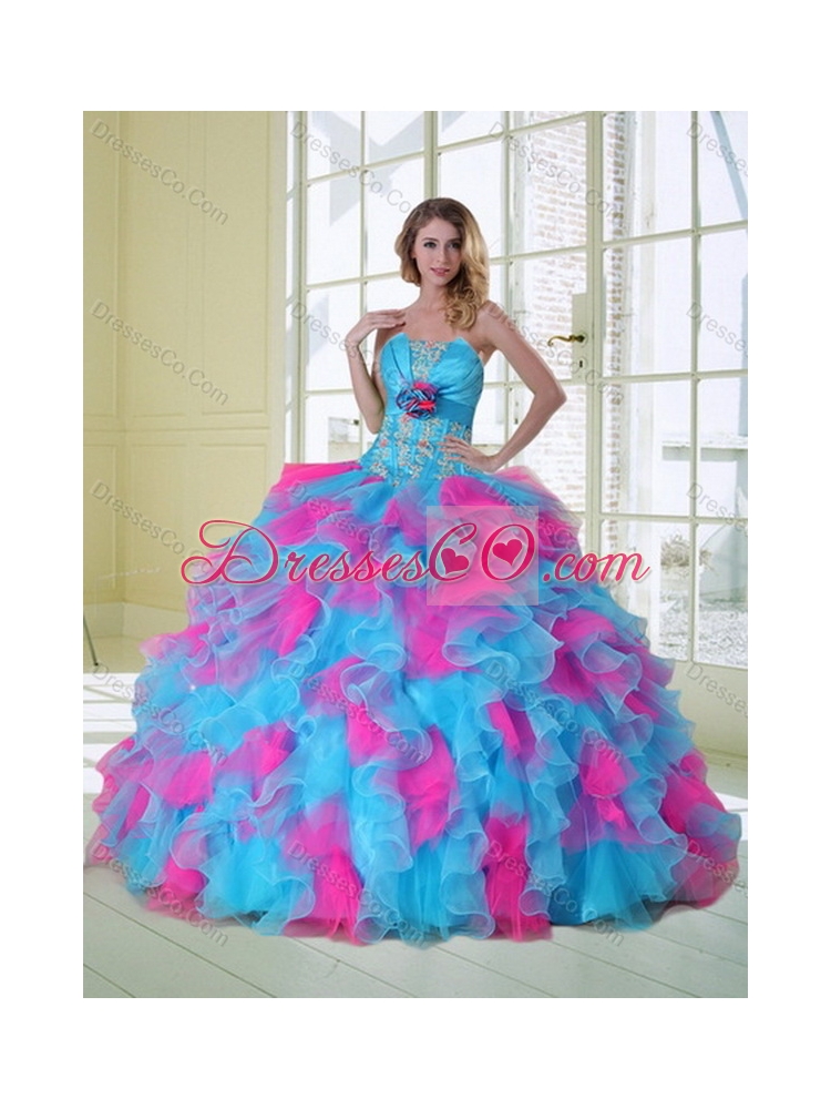 New Style Multi Color Quinceanera Dress with Appliques and Ruffles