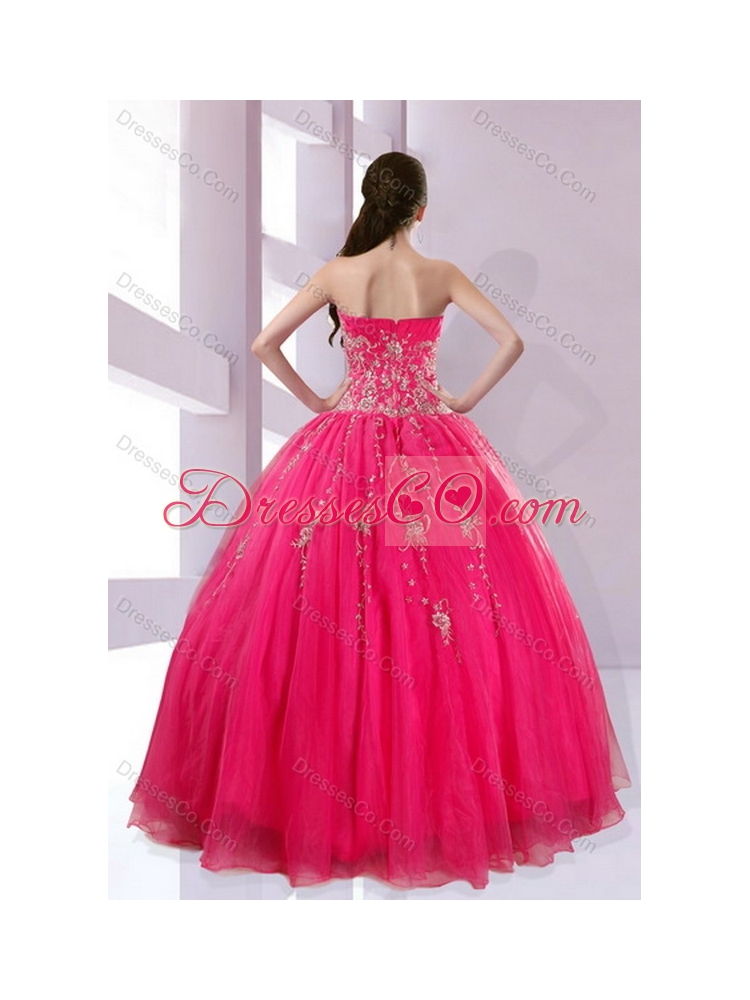 Pretty Fshionable Strapless Hot Pink Quince Dress with Appliques