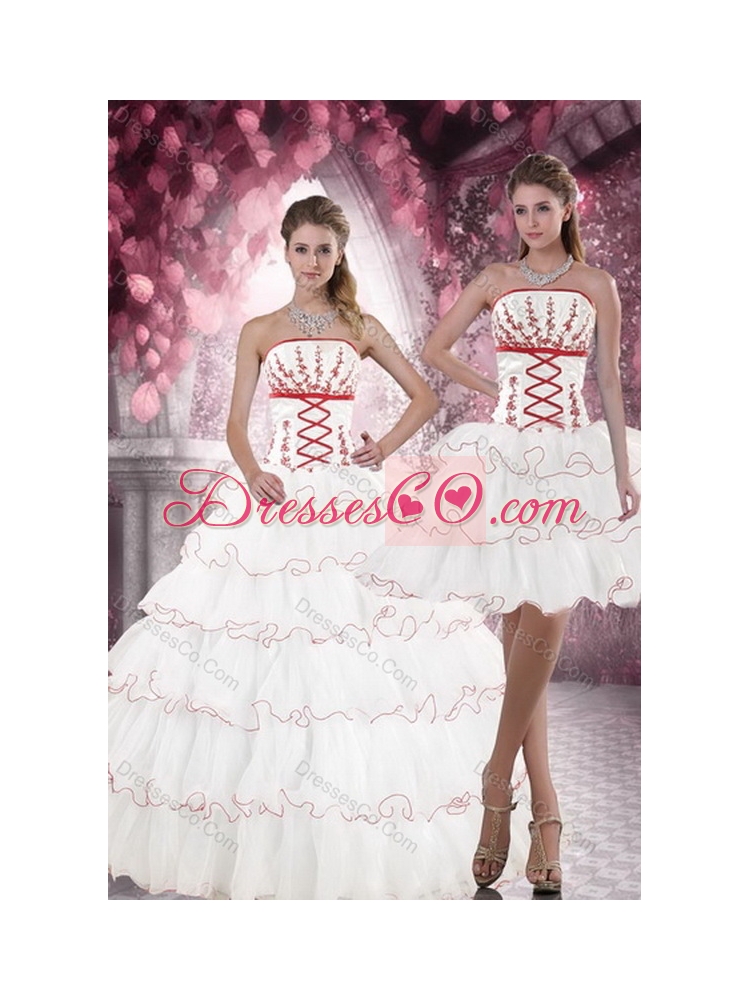 Pretty Made White Quince Dress with Appliques and Ruffled Layers
