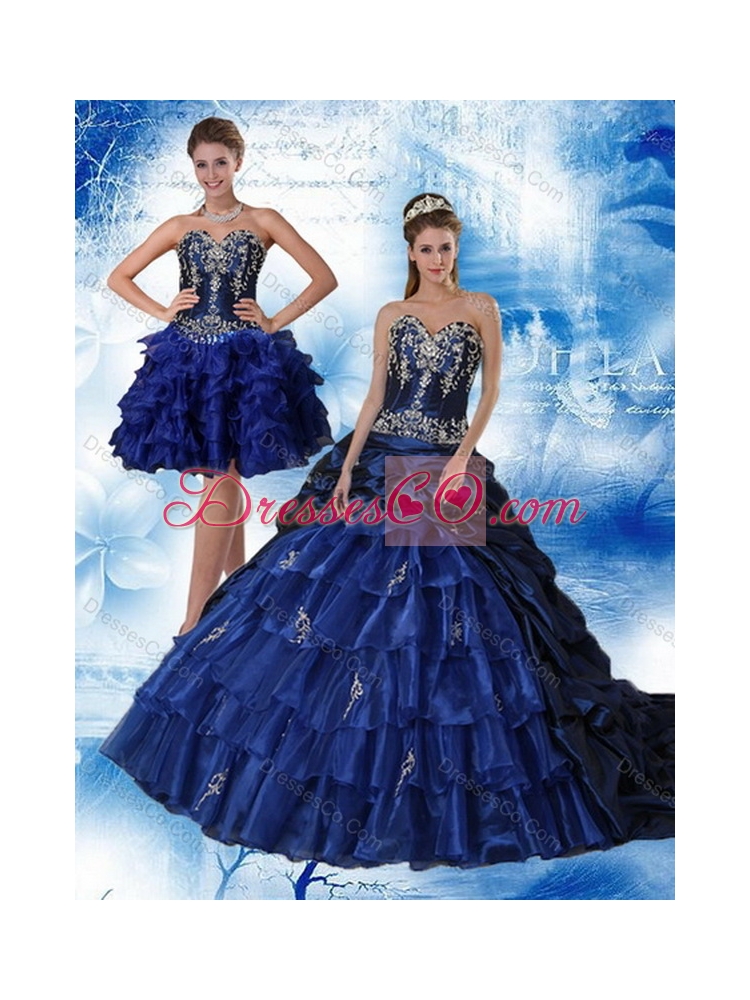 Unique Navy Blue Quinceanera Dress with Ruffles and Embroidery