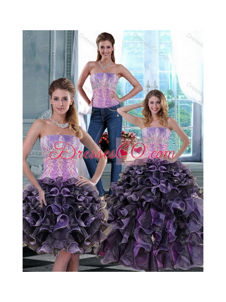 Fashionable and Unique Appliques and Ruffles Quince Dress in Multi Color