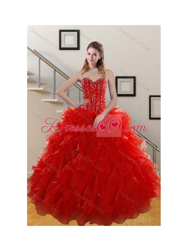 Perfect and Unique Red Sweet 15 Dress with Beading and Ruffles