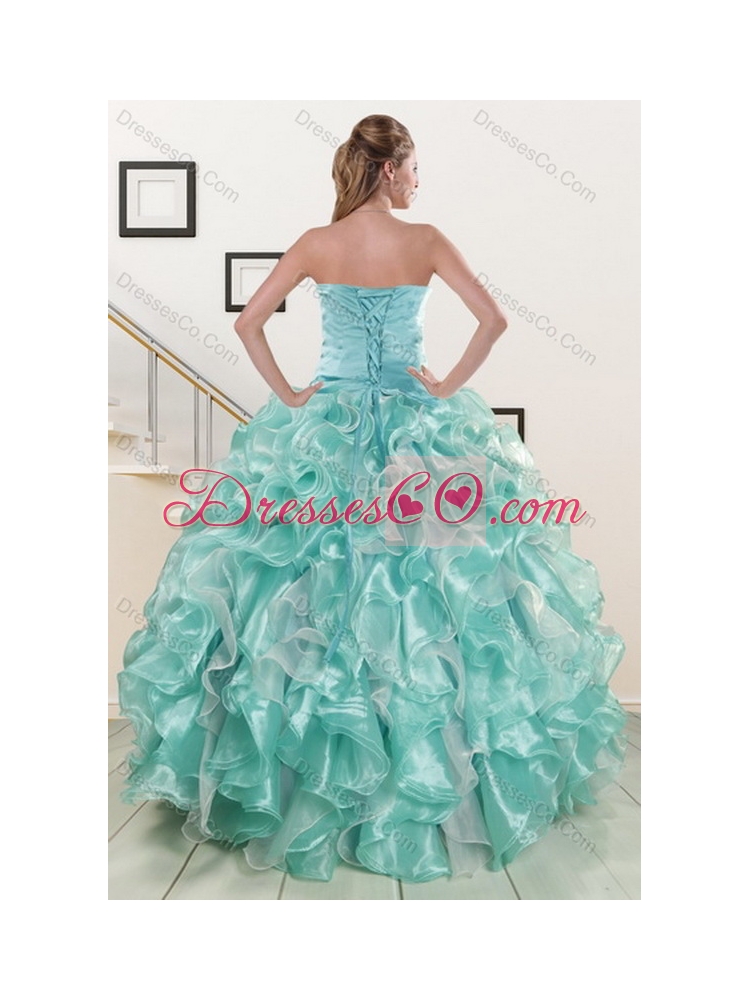 Pretty Aqual Blue Quinceanera Dress with Beading and Ruffles
