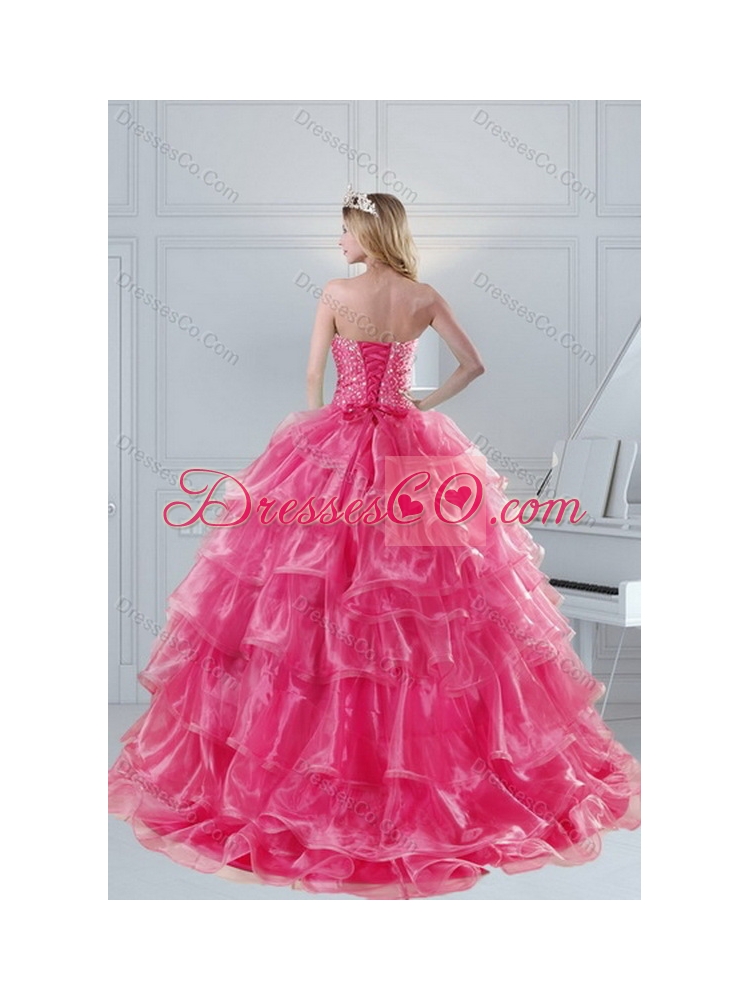Pretty Pink Strapless Sweet 15 Dress with Beading and Ruffles