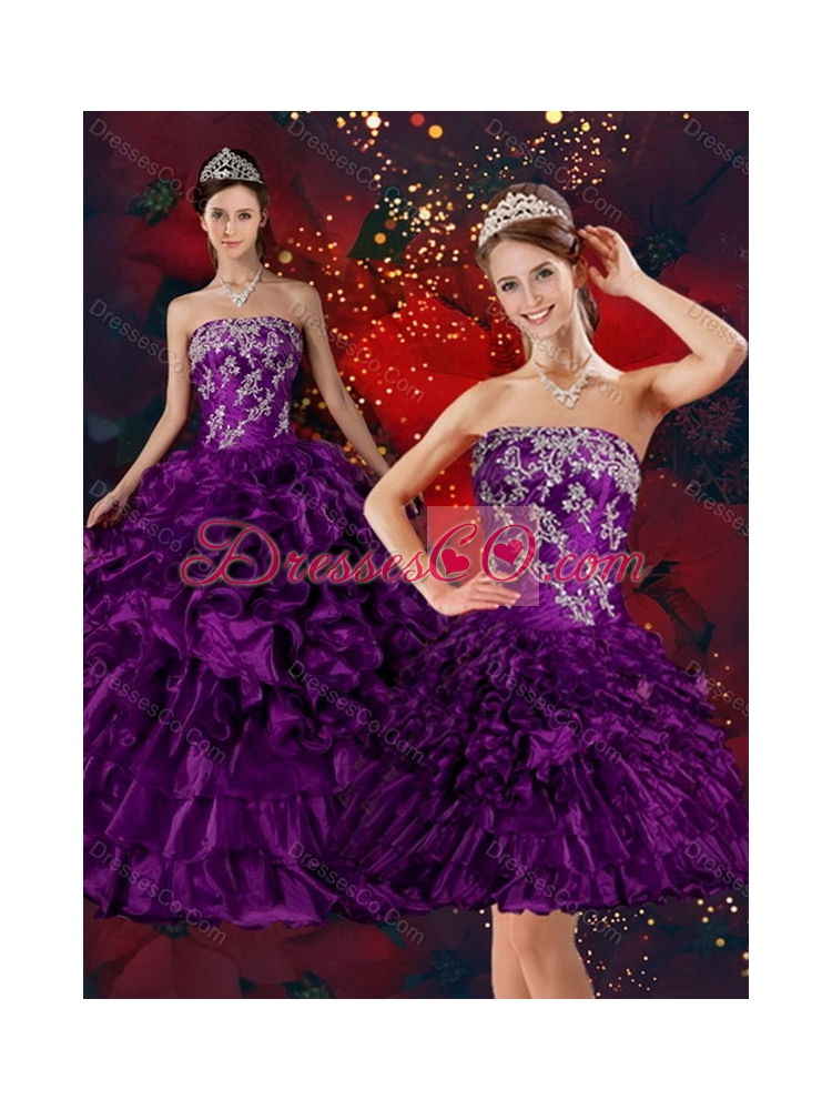 Unique Strapless Quinceanera Dress with Embroidery and Ruffles