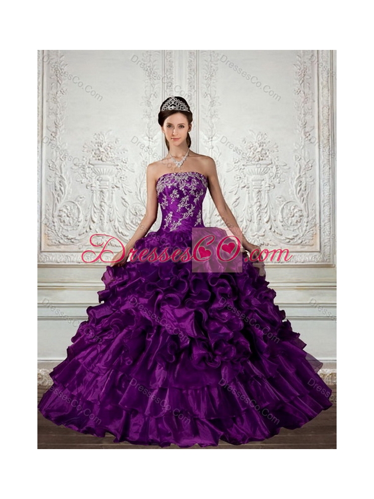 Unique Strapless Quinceanera Dress with Embroidery and Ruffles