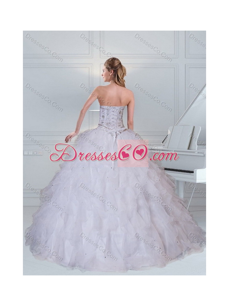 Detachable and Unique White Quinceanera Dress with Ruffles and Beading
