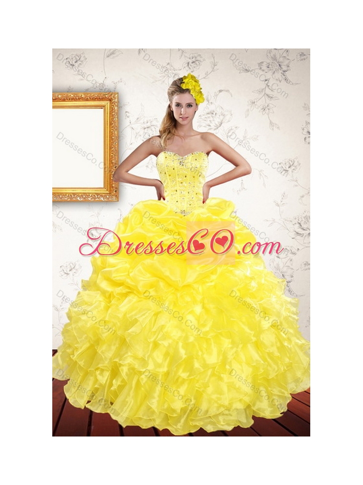 Most Popular and Unique Yellow  Quince Dress with Beading and Ruffles