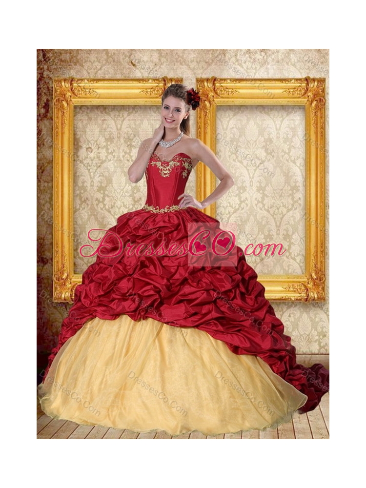 Pretty  Wine Red Brush Train Quinceanera Dress with Beading