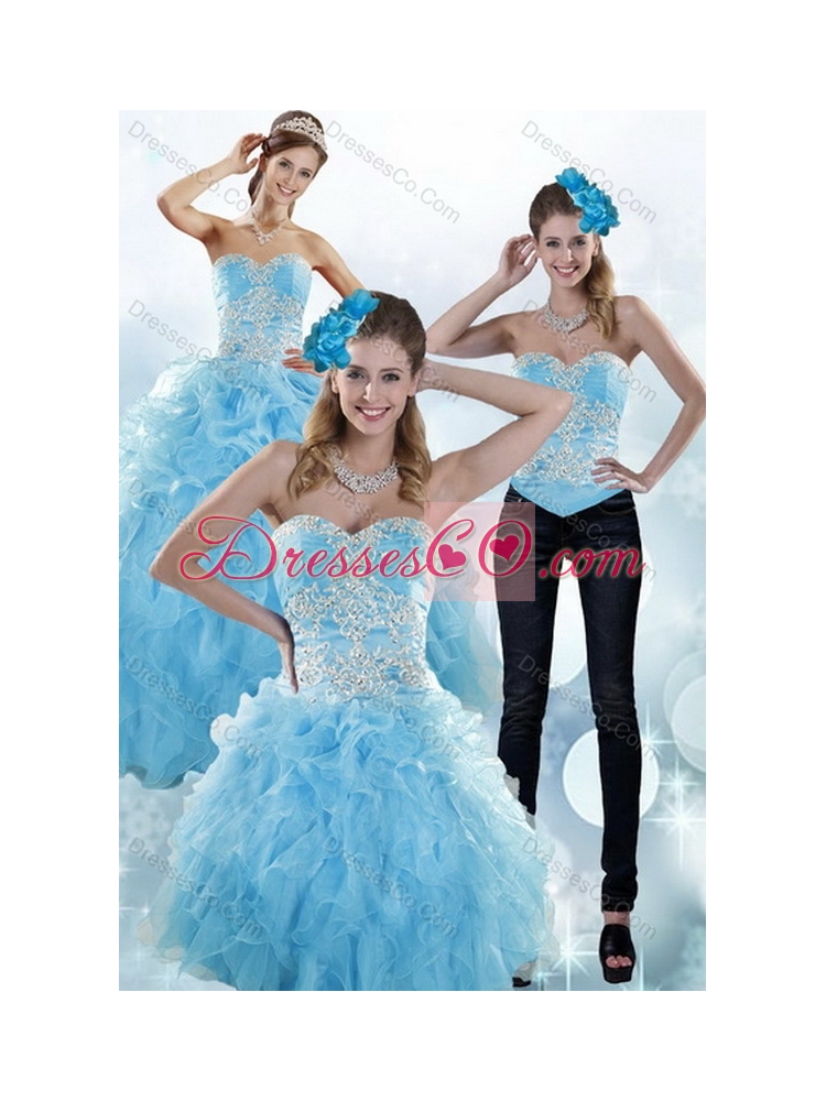 Pretty Baby Blue  Sweet 15 Dress with Embroidery and Ruffles