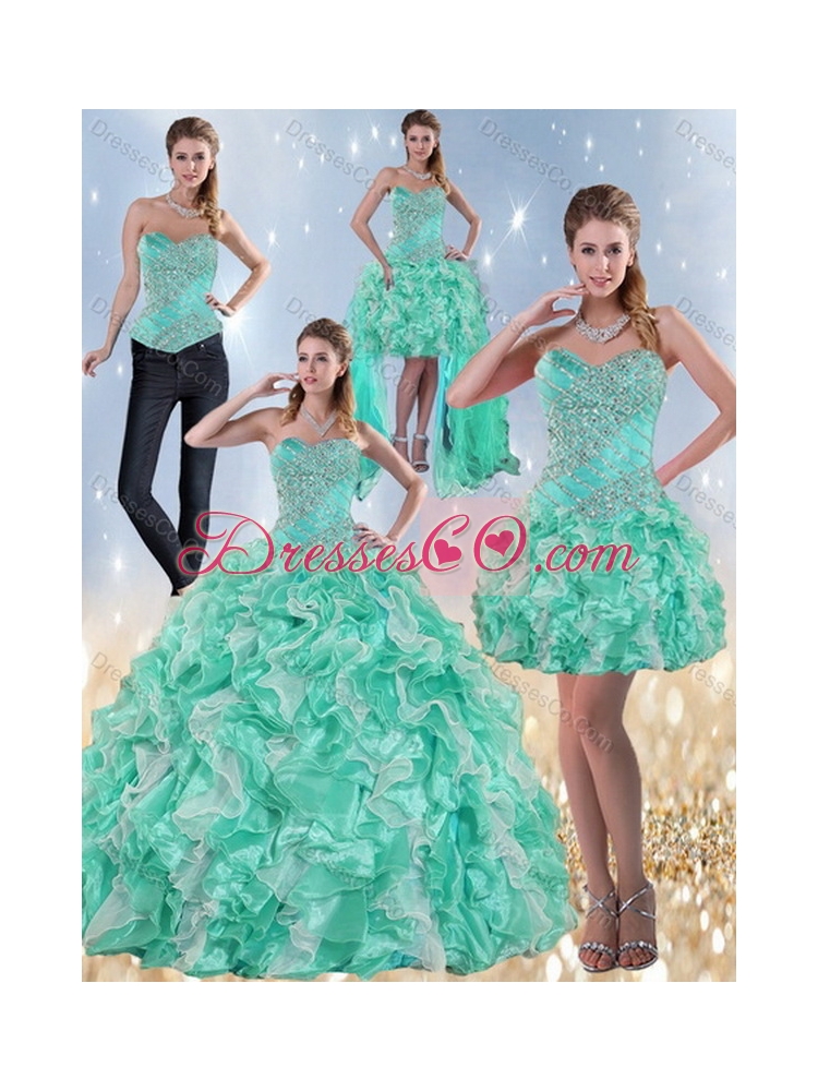 Pretty Quinceanera Dress in Apple Green with Ruffles and Beading