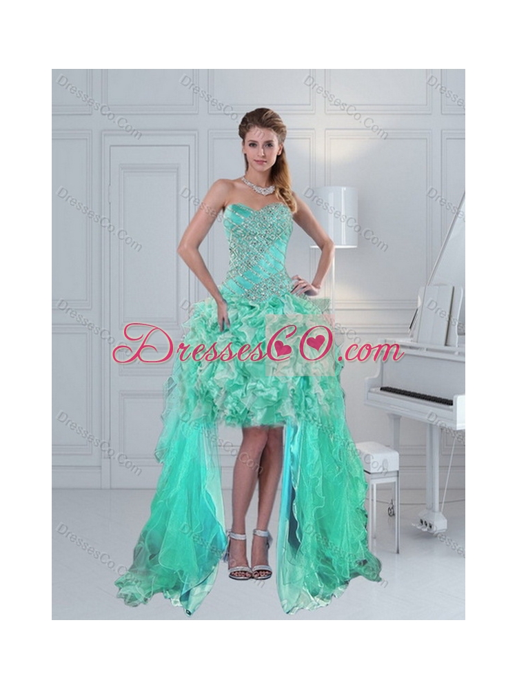 Pretty Quinceanera Dress in Apple Green with Ruffles and Beading