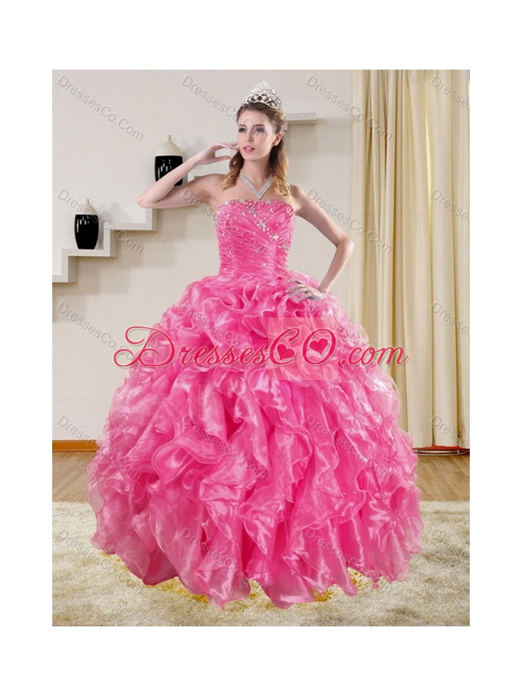 Sophisticated and Unique Hot Pink Sweet Sixteen Dress with Beading and Ruffles