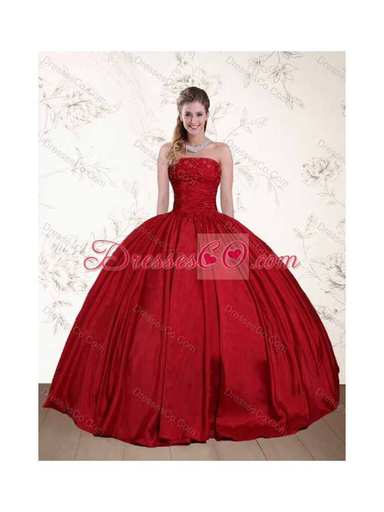 Unique Beaded Strapless Ball Gown  Quinceanera Dress in Red and Black