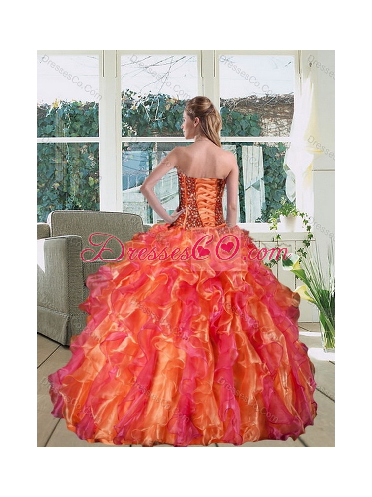 Unique Multi Color Strapless Quinceanera Dress with Beading and Ruffles