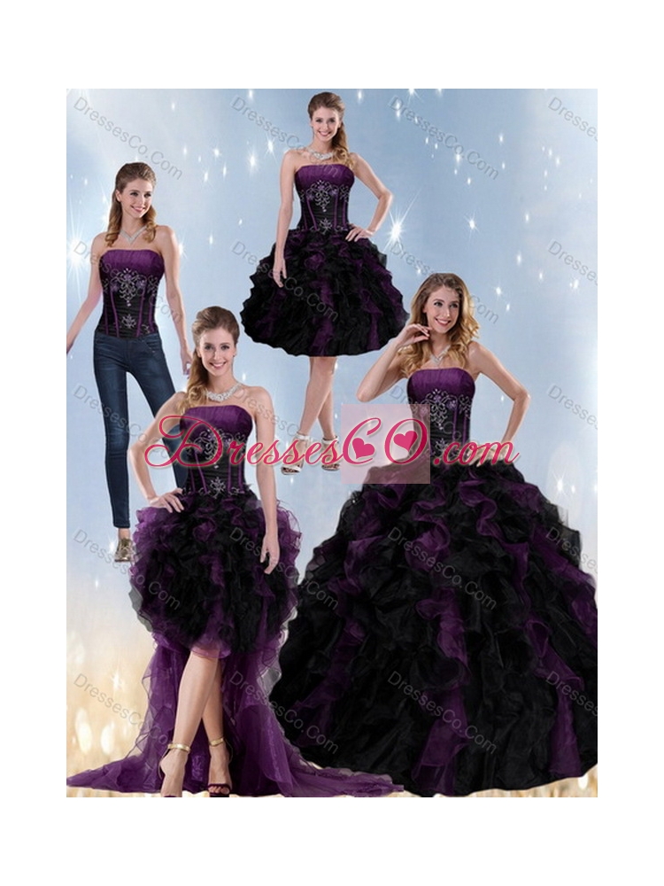 Exclusive and Unique Multi Color Strapless Quinceanera Dress with Beading and Ruffles