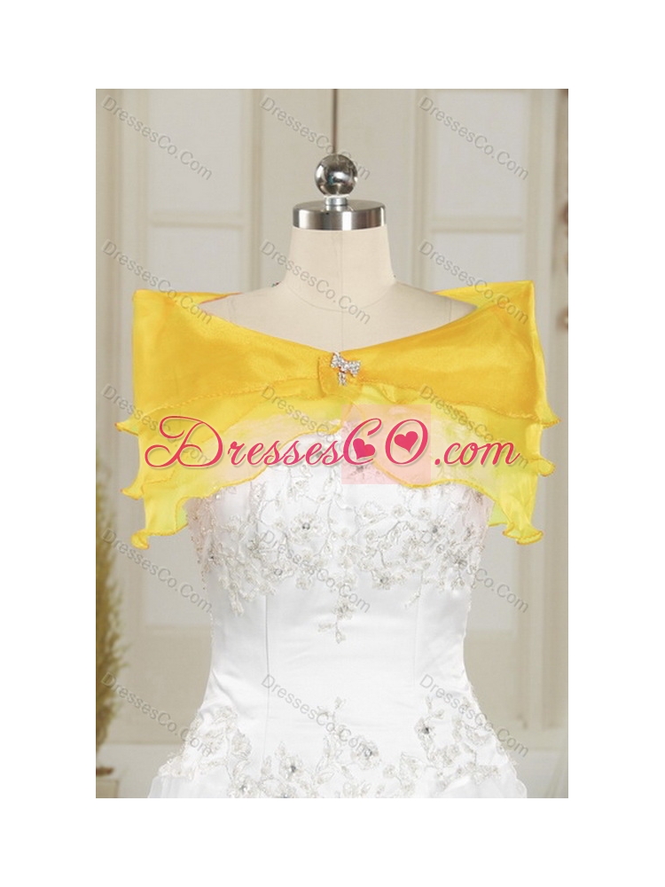 Popular  Strapless Yellow and Green Sweet 15 Dress with Ruching