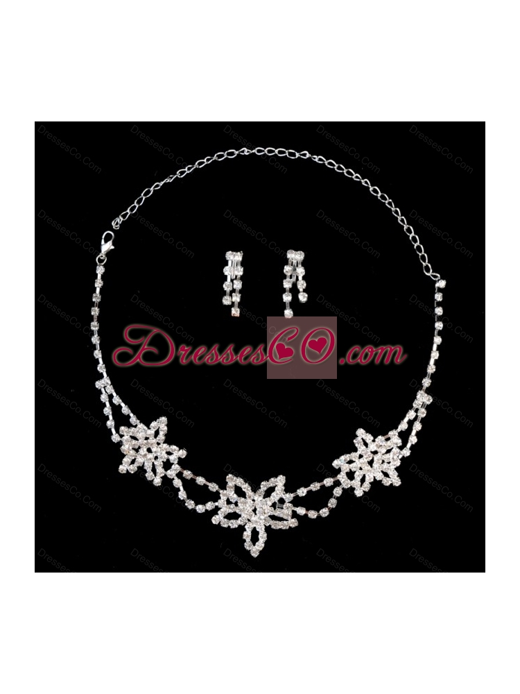 Exquisite Flower Shaped Rhinestone Wedding Jewelry Set Including Necklace And Earrings